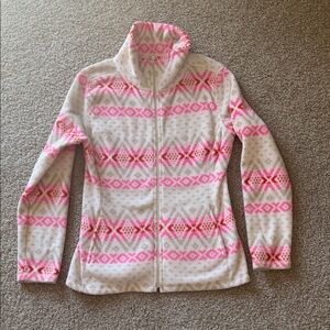 Old Navy: Women’s Pink and White Patterned Fleece Zip Jacket size XS
